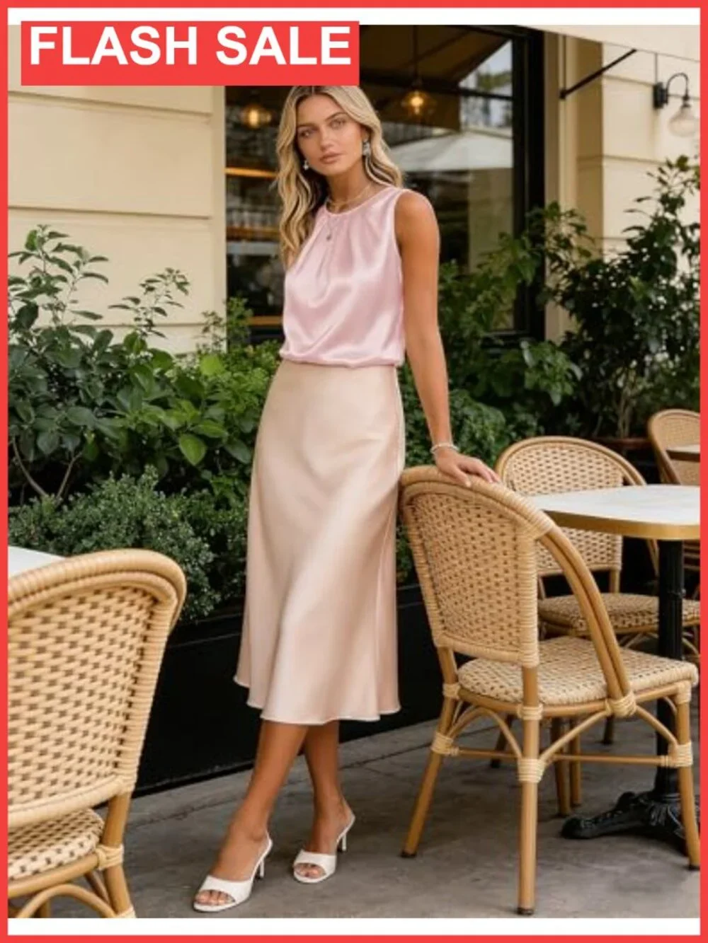 Silk Satin Tank Top Pleated Crew Neck Sleeveless Business Casual Blouse